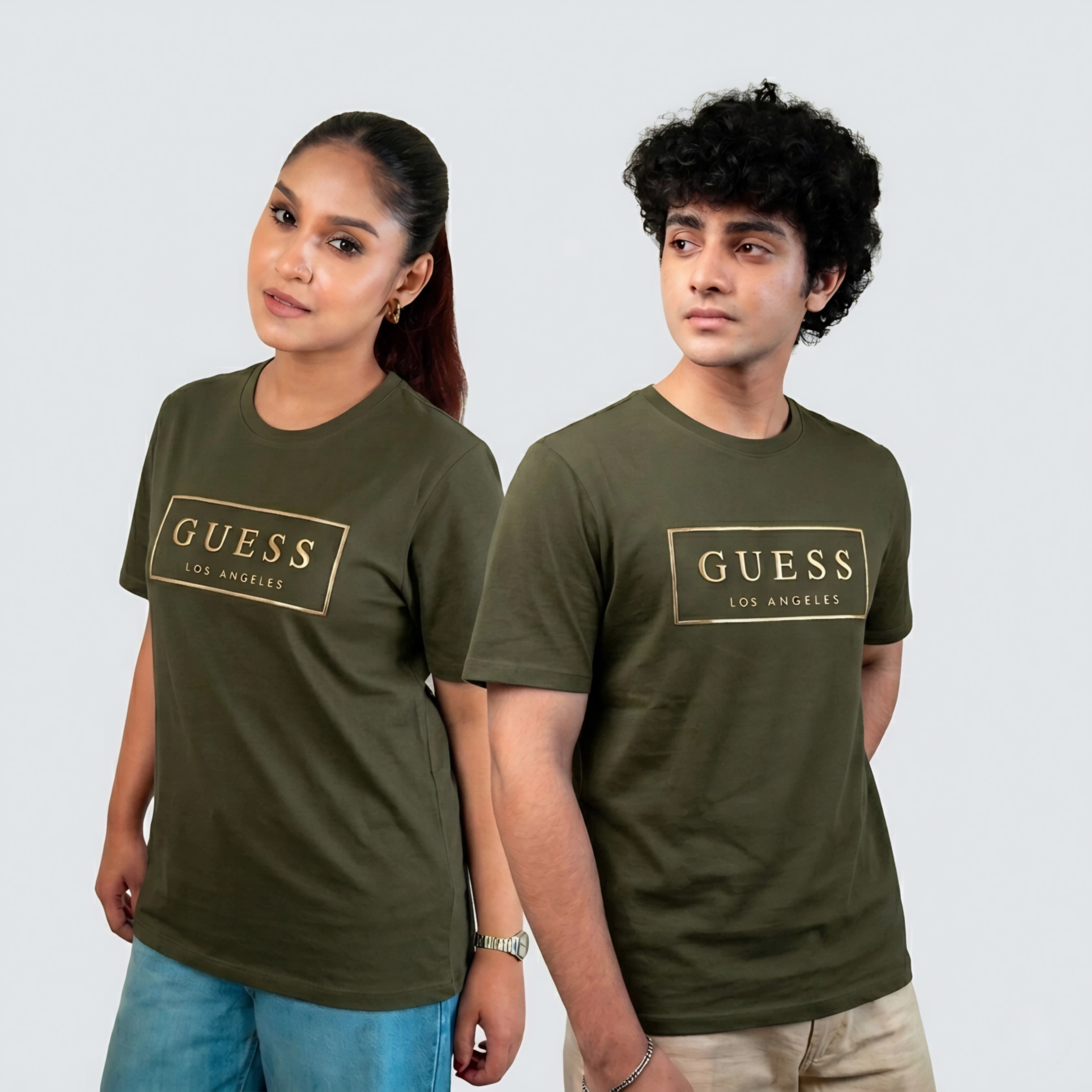 GUESS T Shirt (Olive & Golden Print)
