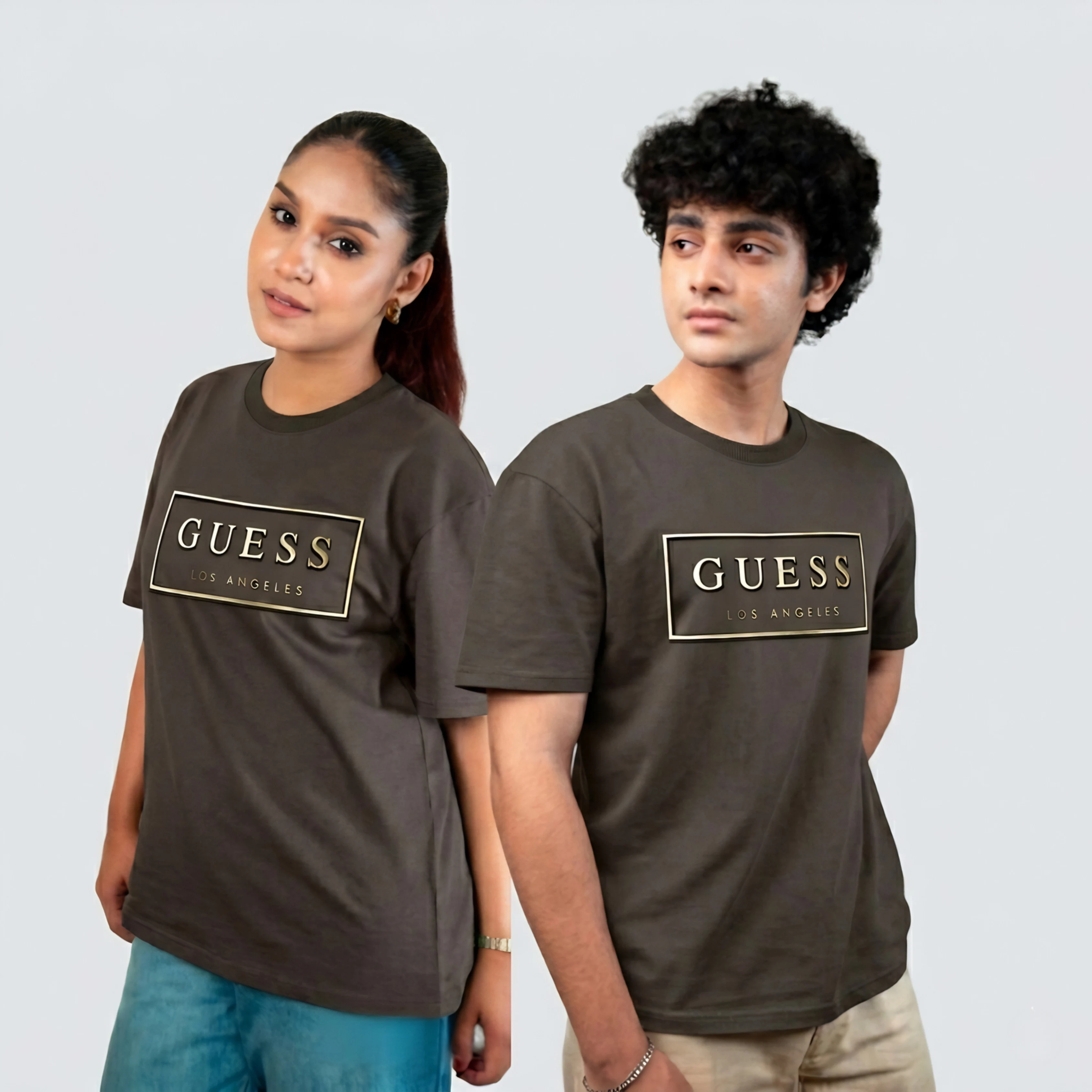 GUESS T Shirt (Grey & Golden Print)